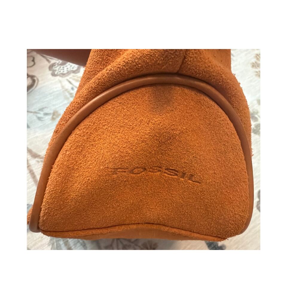 Fossil Small Orange Suede Leather Shoulder Bag Hobo Vintage Y2K Boho Minimalist - Picture 4 of 8